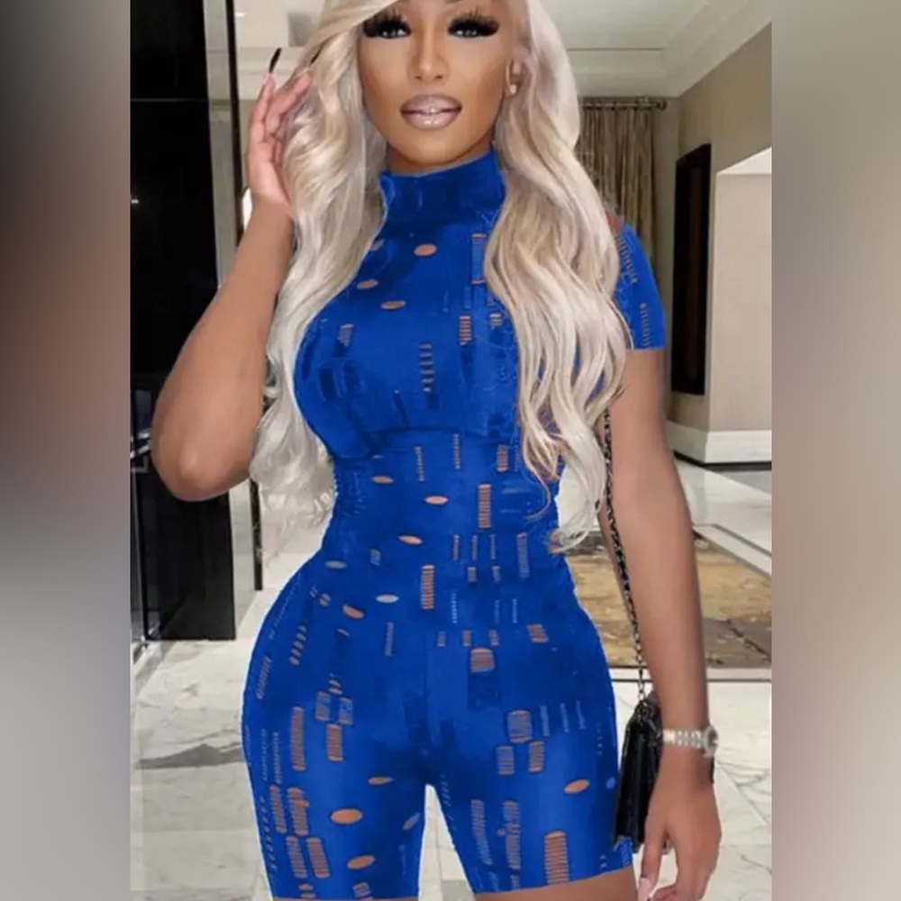 Blue Medium romper with slits but not too revealing